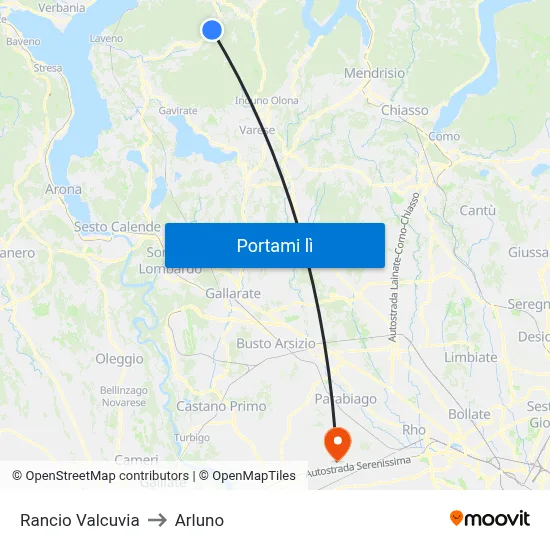 Rancio Valcuvia to Arluno map