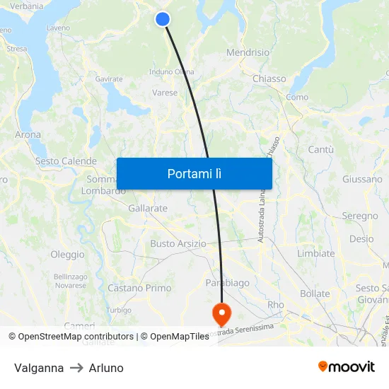 Valganna to Arluno map