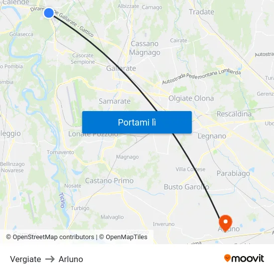Vergiate to Arluno map