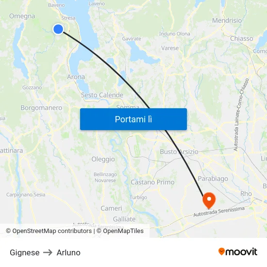 Gignese to Arluno map