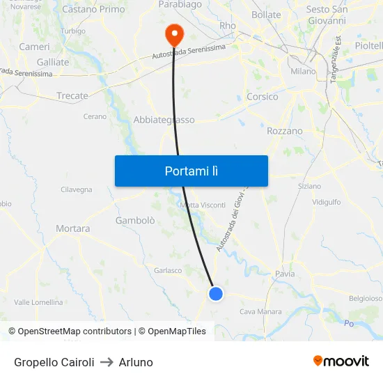 Gropello Cairoli to Arluno map