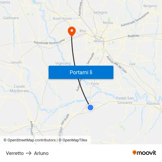 Verretto to Arluno map