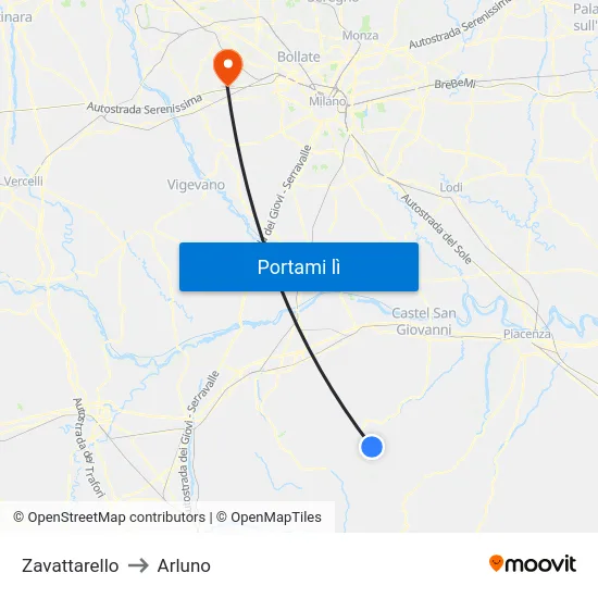Zavattarello to Arluno map