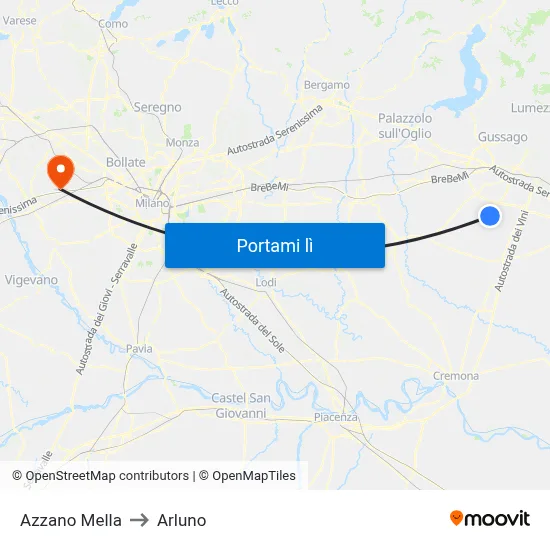 Azzano Mella to Arluno map