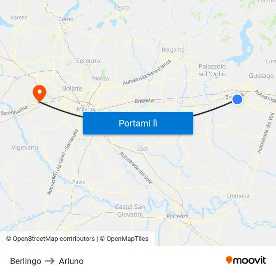 Berlingo to Arluno map