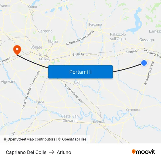 Capriano Del Colle to Arluno map