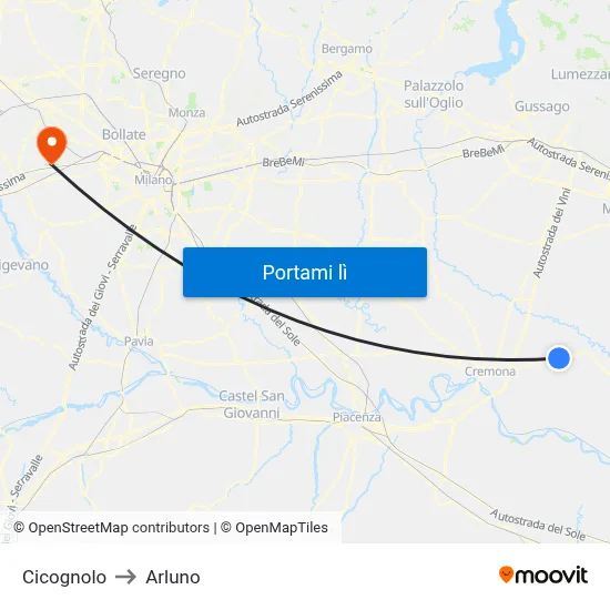 Cicognolo to Arluno map