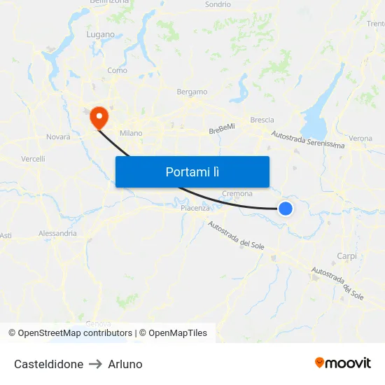 Casteldidone to Arluno map
