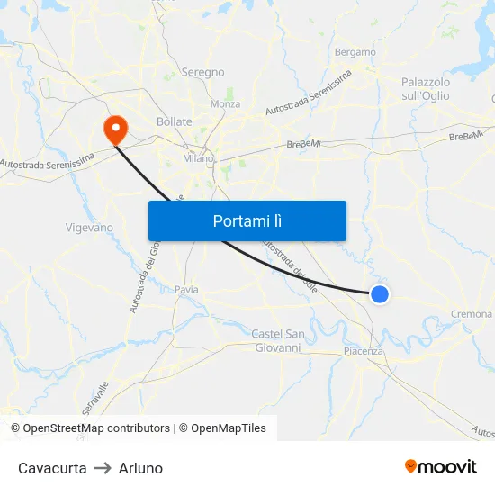 Cavacurta to Arluno map