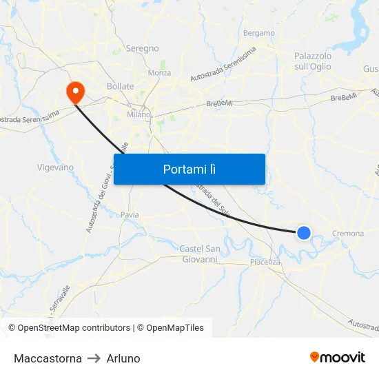 Maccastorna to Arluno map