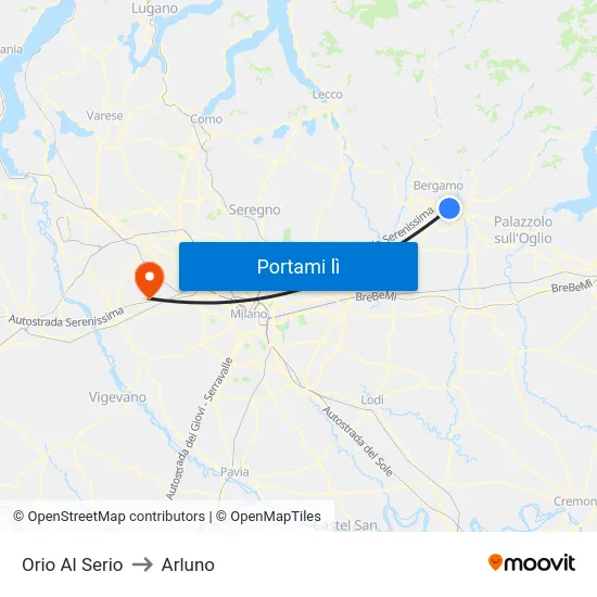 Orio Al Serio to Arluno map