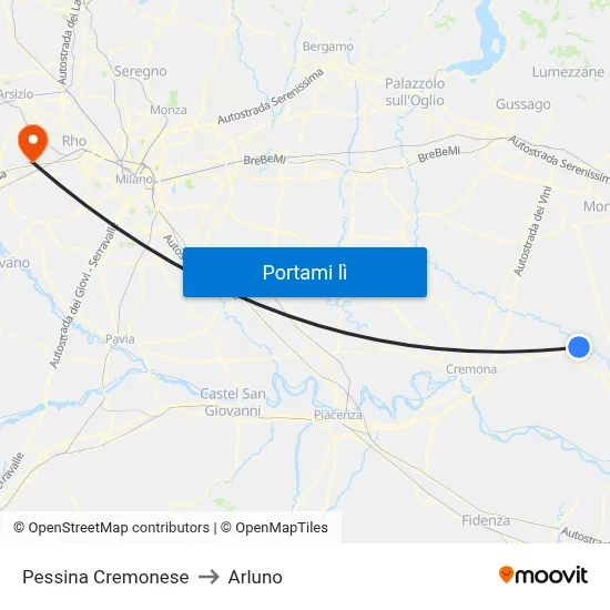 Pessina Cremonese to Arluno map