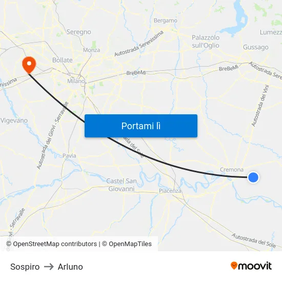 Sospiro to Arluno map
