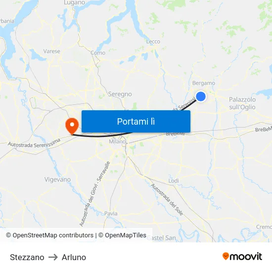 Stezzano to Arluno map