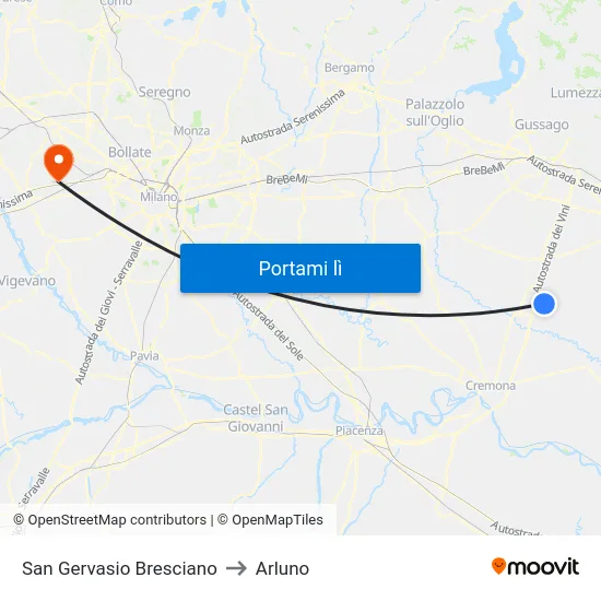 San Gervasio Bresciano to Arluno map