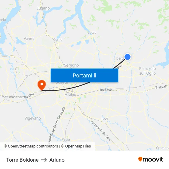 Torre Boldone to Arluno map