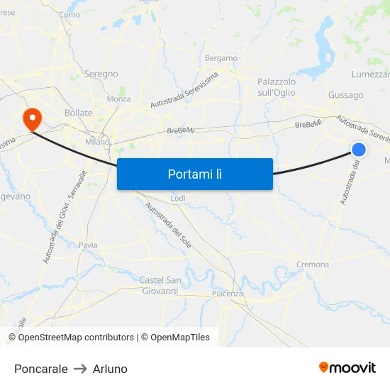 Poncarale to Arluno map