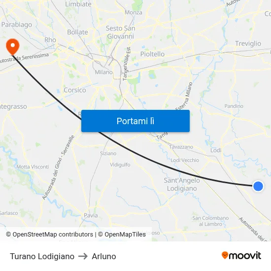 Turano Lodigiano to Arluno map