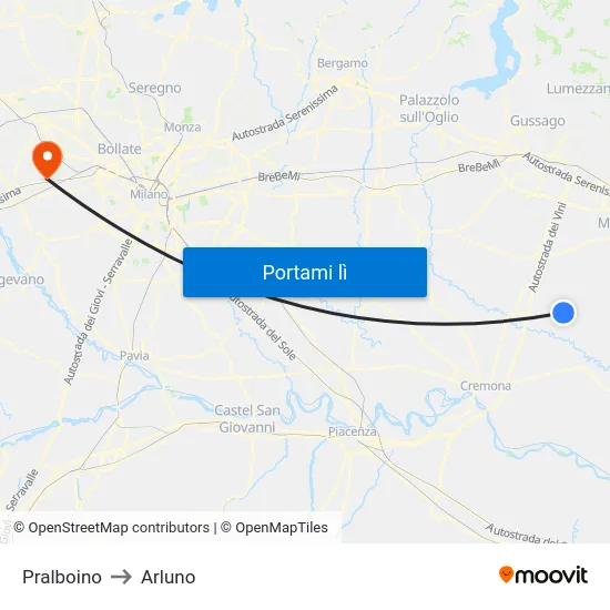 Pralboino to Arluno map
