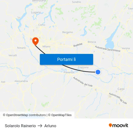 Solarolo Rainerio to Arluno map