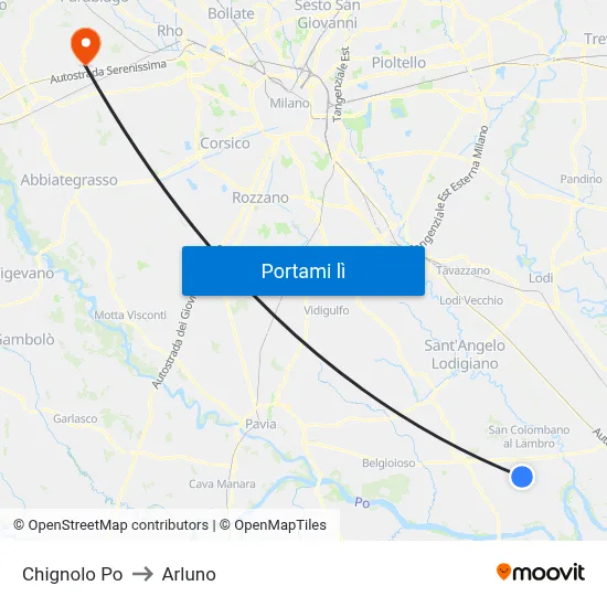 Chignolo Po to Arluno map