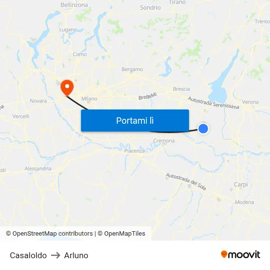Casaloldo to Arluno map
