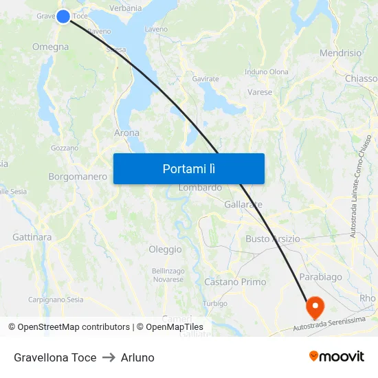 Gravellona Toce to Arluno map