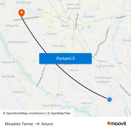 Miradolo Terme to Arluno map