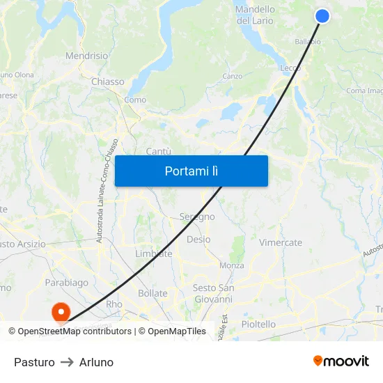 Pasturo to Arluno map