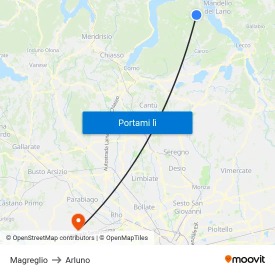 Magreglio to Arluno map