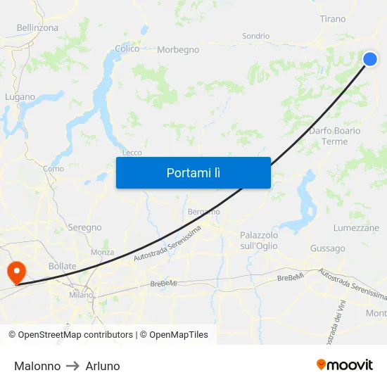 Malonno to Arluno map