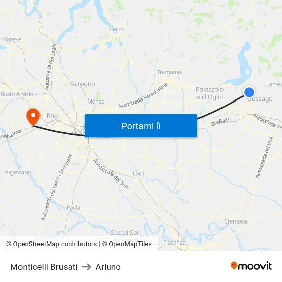 Monticelli Brusati to Arluno map