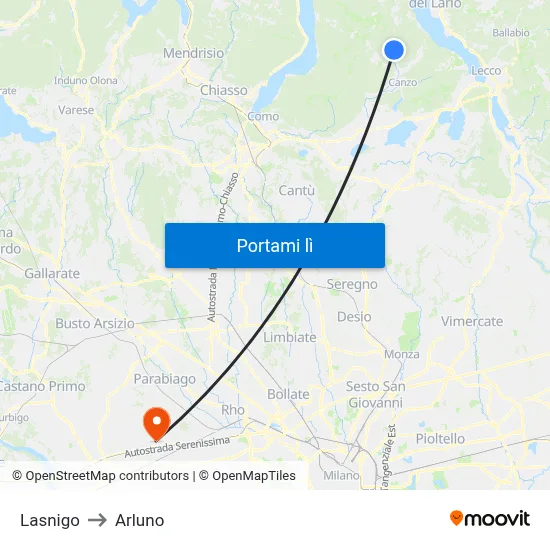 Lasnigo to Arluno map