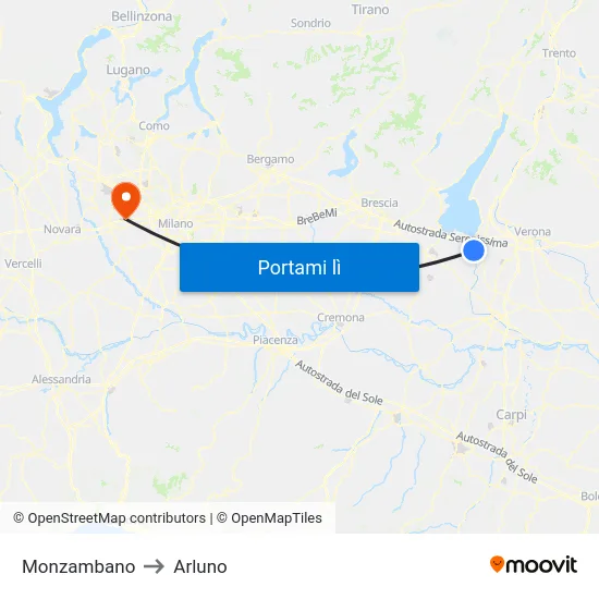 Monzambano to Arluno map