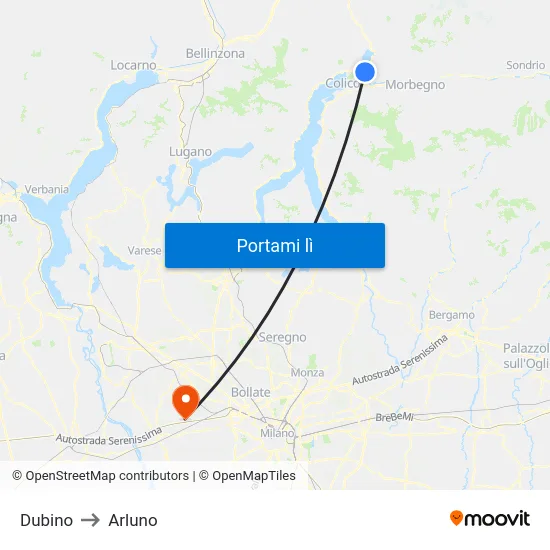 Dubino to Arluno map