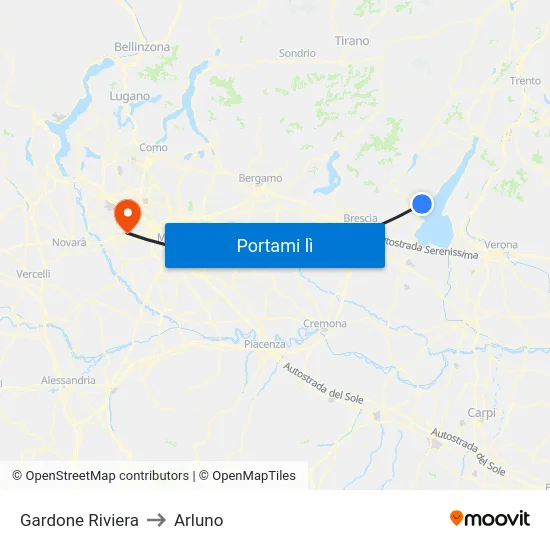 Gardone Riviera to Arluno map