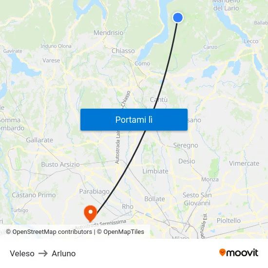 Veleso to Arluno map