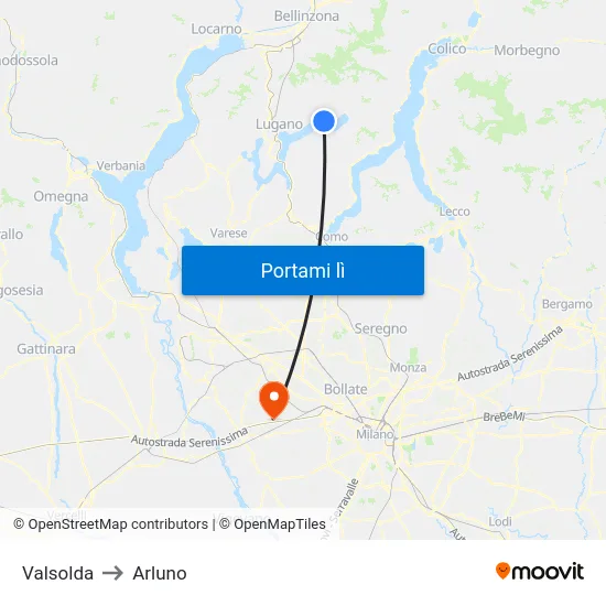 Valsolda to Arluno map