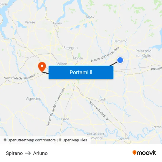 Spirano to Arluno map