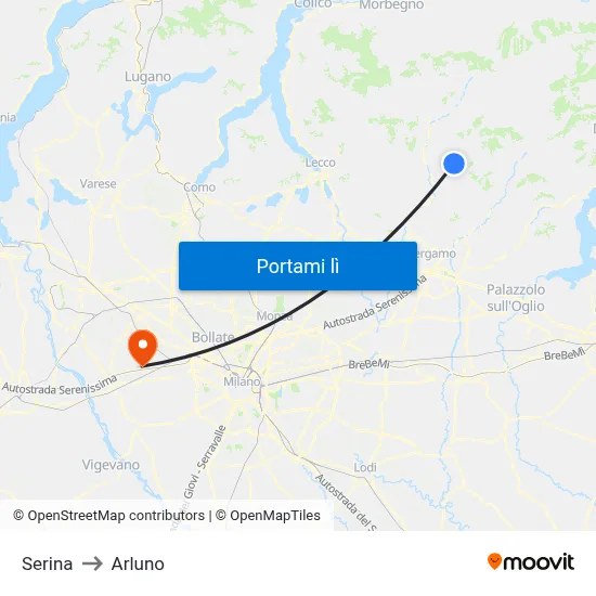 Serina to Arluno map