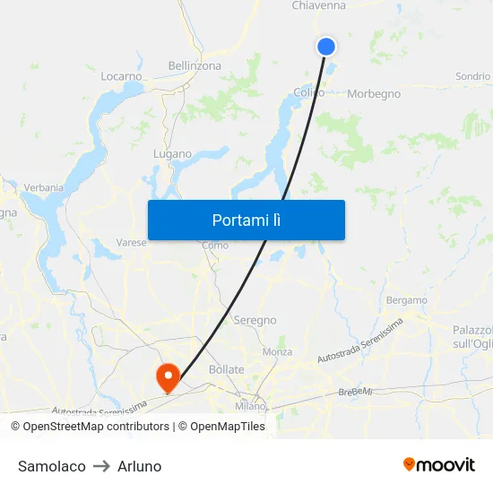 Samolaco to Arluno map