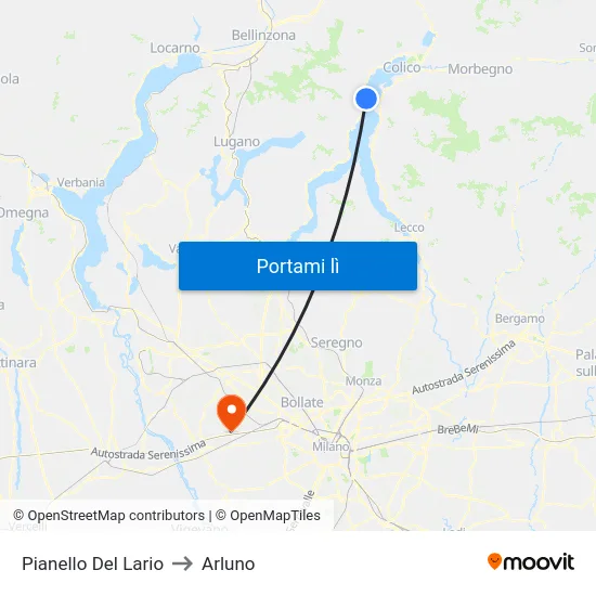 Pianello Del Lario to Arluno map