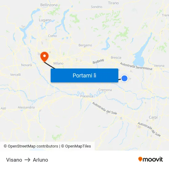 Visano to Arluno map