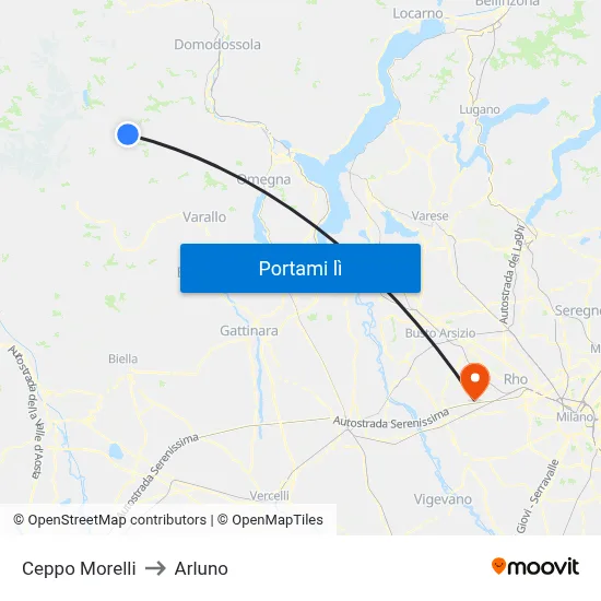 Ceppo Morelli to Arluno map