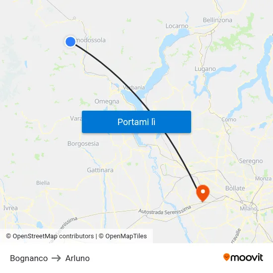 Bognanco to Arluno map