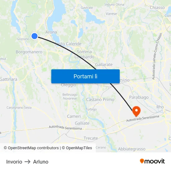 Invorio to Arluno map
