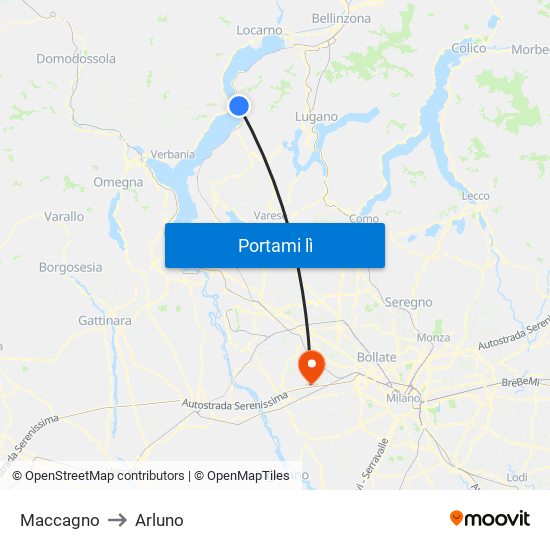 Maccagno to Arluno map