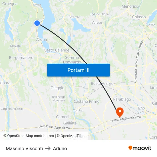 Massino Visconti to Arluno map