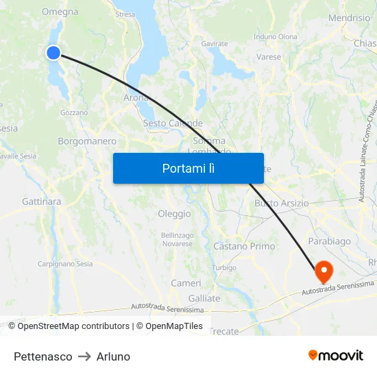 Pettenasco to Arluno map