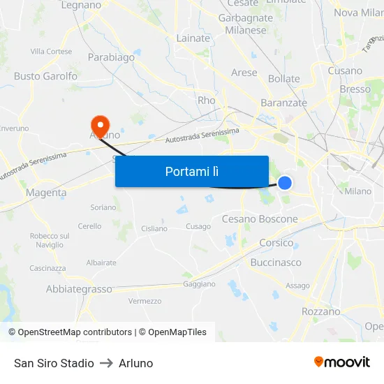 San Siro Stadio to Arluno map